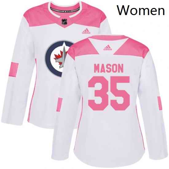 Womens Adidas Winnipeg Jets 35 Steve Mason Authentic WhitePink Fashion NHL Jersey
